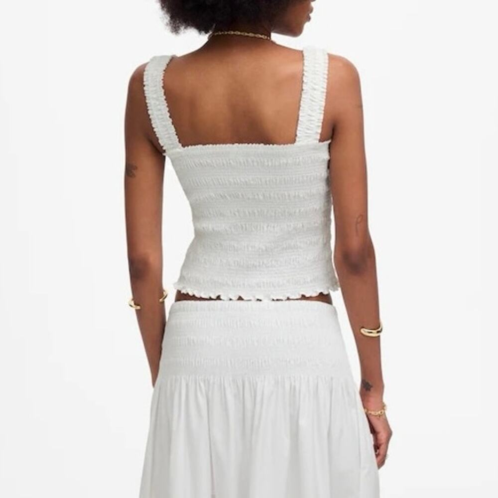 Madewell 100% Cotton Poplin Smocked Cropped Slim Fit Tank White Size XXS - Picture 2 of 9